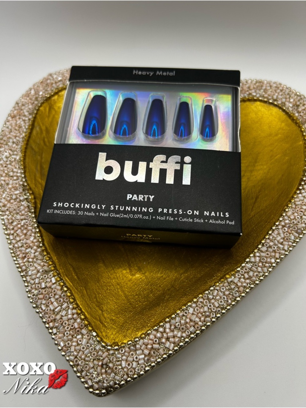 Buffi Press-On Nails Kit in Iridescent Blue - Heavy Metal
